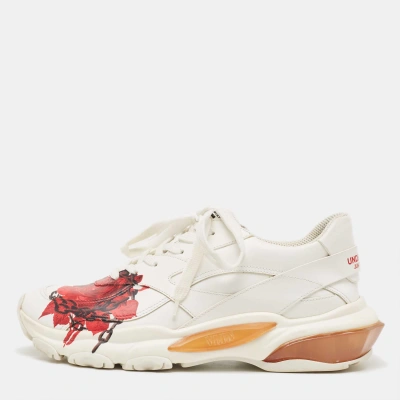 Pre-owned Valentino Garavani X Undercover White Leather Chain Rose Print Bounce Trainers Size 40