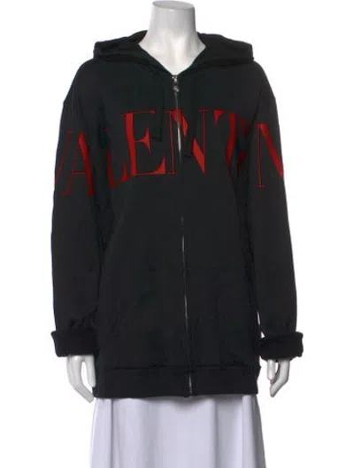 Pre-owned Valentino Graphic Print Crew Neck Hoodie In Black