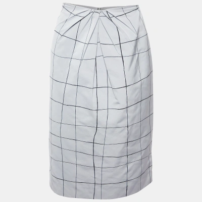 Pre-owned Valentino Grey Checked Faille Knee Length Skirt M