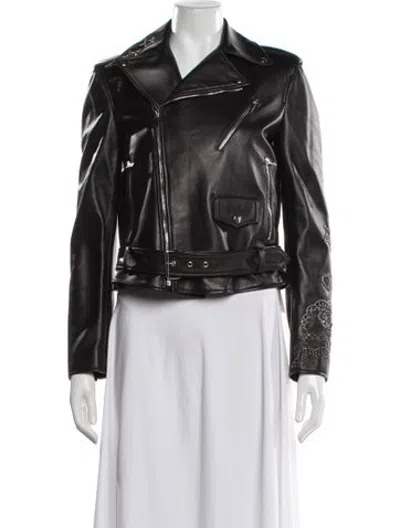Pre-owned Valentino Lambskin Biker Jacket In Black