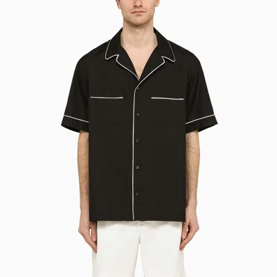 Valentino Piped-trim Silk Shirt In Black