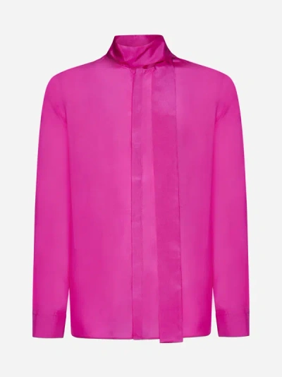 Valentino Scarf-detail Silk Shirt In Pink Pp
