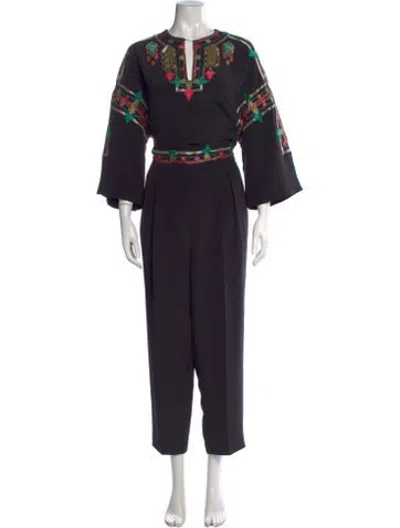 Pre-owned Valentino Silk Patterned Jumpsuit In Blue