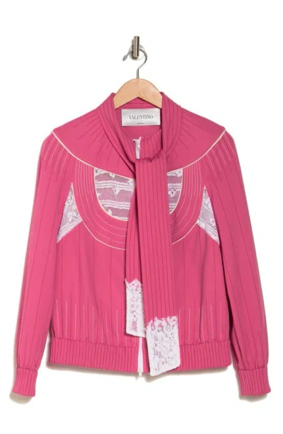 Valentino Tie Neck Jacket In Shadow Pink/ Bianco