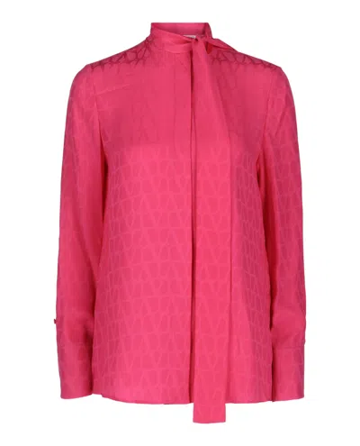Valentino Toile Iconographe Silk Jacquard Blouse In Pink