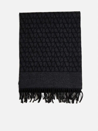 Valentino Toile Iconographe Wool And Cashmere Scarf In Grey,black