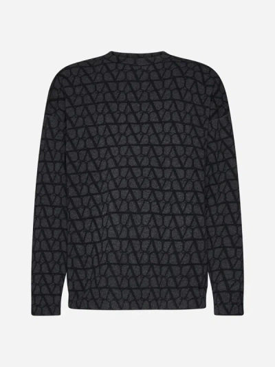 Valentino Toile Iconographe Wool Crewneck Jumper In Charcoal,black