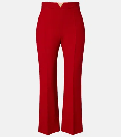 Valentino Vlogo Cropped Virgin Wool Crêpe Flared Pants In Red