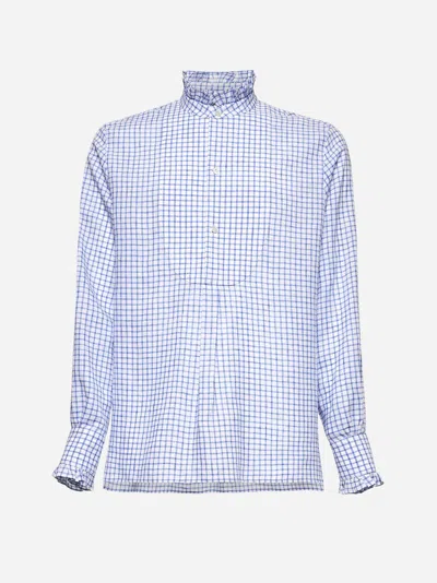 Valentino White And Blue Checked Linen Shirt