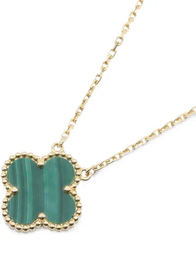 Pre-owned Van Cleef & Arpels 2010s Vintage Alhambra Malachite Necklace In Gold