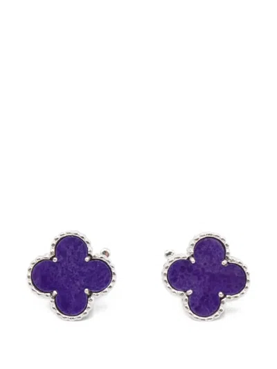 Pre-owned Van Cleef & Arpels 2010s Vintage Alhambra Sugilite Earrings In Silver