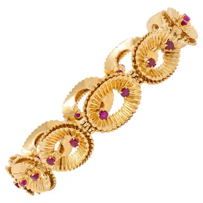 Pre-owned Van Cleef & Arpels French 1950's Ruby 18k Yellow Gold Vintage Link Bracelet