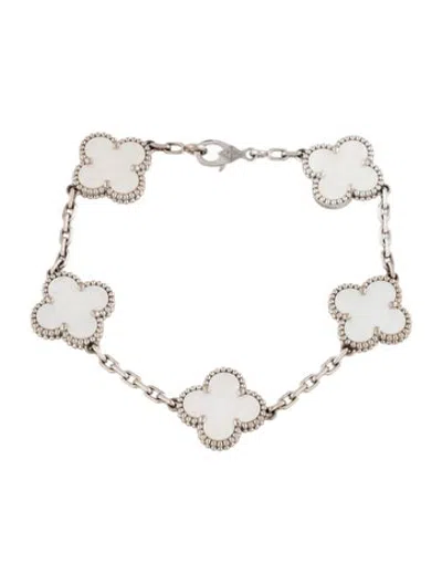 Pre-owned Van Cleef & Arpels Mother Of Pearl Vintage Alhambra Bracelet, 5 Motifs, 6" In White
