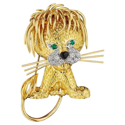 Pre-owned Van Cleef & Arpels Paris Vintage Diamond Emerald Gold Large Lion Brooch In Green