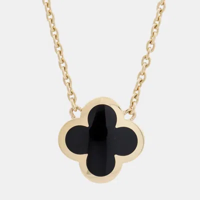 Pre-owned Van Cleef & Arpels Pure Alhambra 18k Yellow Gold Onyx Pendant Necklace