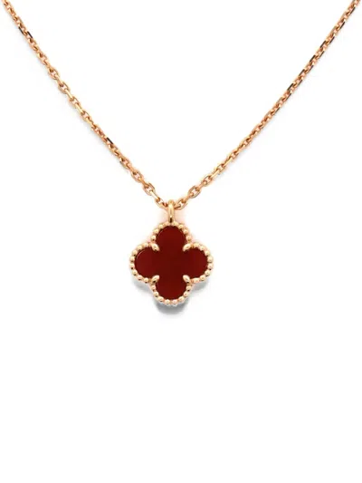 Pre-owned Van Cleef & Arpels Sweet Alhambra Pendant 18k Rose Gold And Carnelian Necklace In Pink