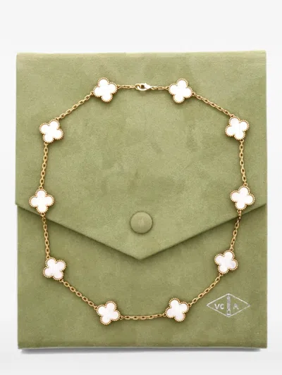 Pre-owned Van Cleef & Arpels Vintage Alhambra 10 Motifs 18k Yellow Gold And Mother Of Pearl Necklace