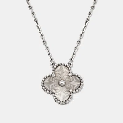 Pre-owned Van Cleef & Arpels Vintage Alhambra Guilloche 18k White Gold Necklace