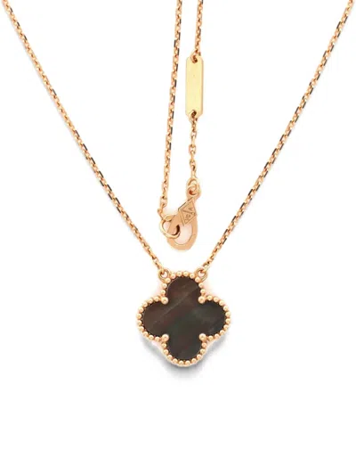 Pre-owned Van Cleef & Arpels Vintage Alhambra Pendant 18k Rose Gold And Grey Mother Of Pearl Necklace In Pink