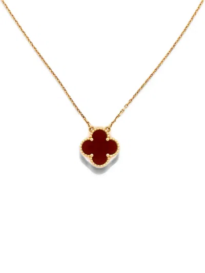 Pre-owned Van Cleef & Arpels Vintage Alhambra Pendant 18k Yellow Gold And Carnelian Necklace