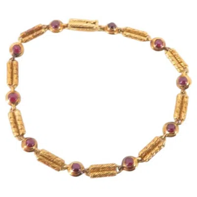 Pre-owned Van Cleef & Arpels Vintage Ruby 18k Rose Gold Textured Link Bracelet In Red