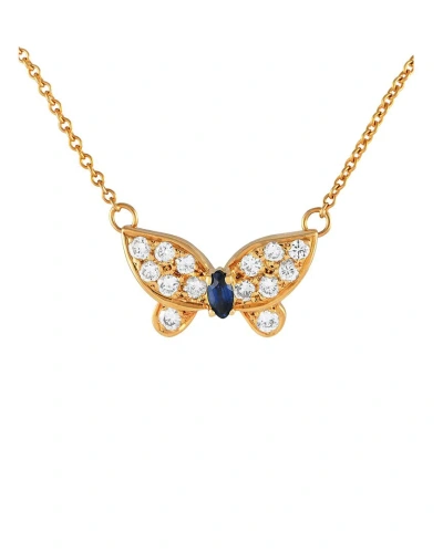 Van Cleef & Arpels Papillon 18k Yellow Gold Diamond And Blue Sapphire Necklace Vc23-012524