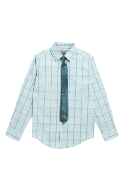 Van Heusen Kids' Shadow Grid Button-up Shirt & Neat Tie In Canal Blue