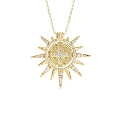 Vanimy Women's Gold Byzantine Cross Medallion Sunburst Necklace