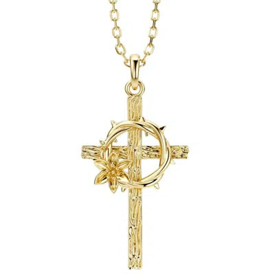 Vanimy Women's Gold Crown Of Thorns Lily Cross Pendant Necklace
