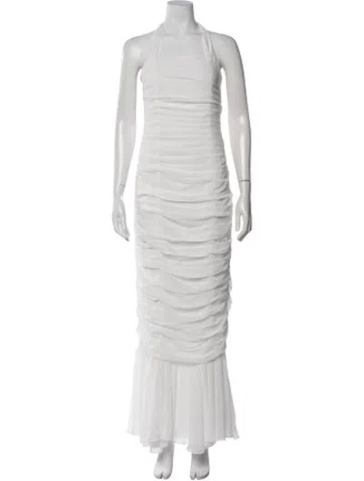 Pre-owned Vanina Halterneck Long Dress In White