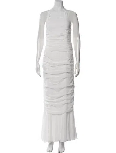 Pre-owned Vanina Halterneck Long Dress In White