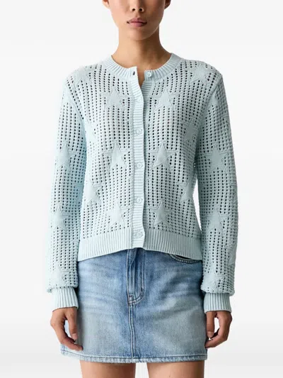 Vans Star-intarsia Pointelle-knit Cardigan In Blue