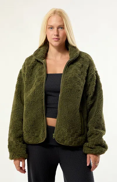 Vans Women's Queens High Pile Fleece Jacket In Olive In Green