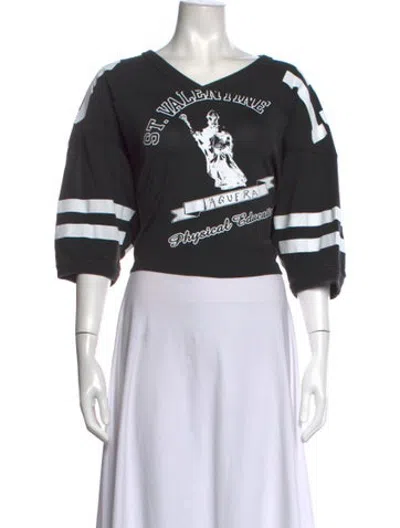 Pre-owned Vaquera Graphic Print V-neck Crop Top In Black