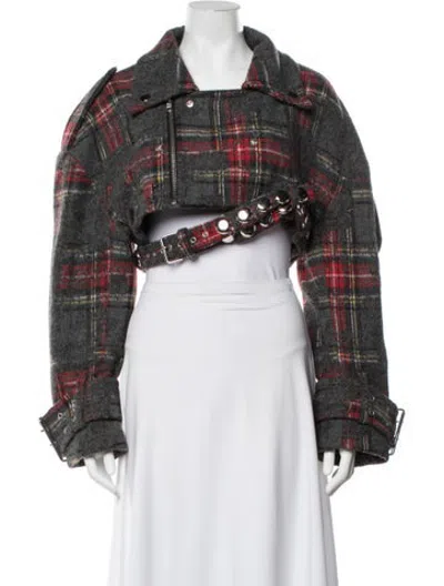 Pre-owned Vaquera Plaid Print Biker Jacket In Grey