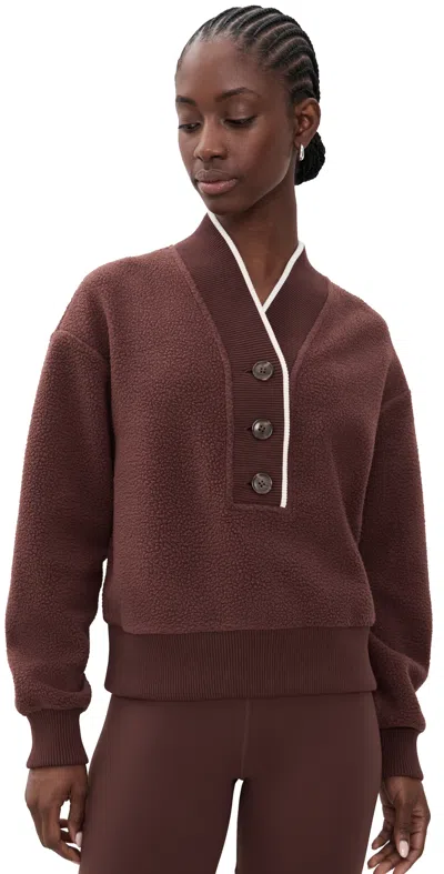 Varley Brenna Button Neck Fleece Sweatshirt Mahogany In Burgundy