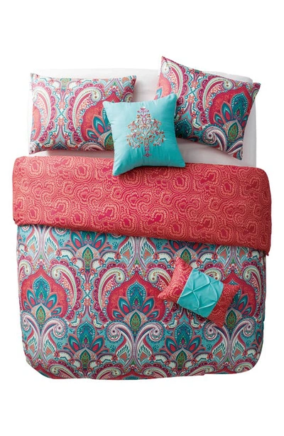 Vcny Home Casa Real Coral/aqua Reversible Duvet Cover Set In Multi