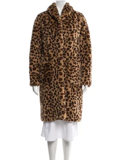 Pre-owned Veda Animal Print Faux Fur Coat In Brown