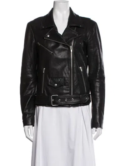 Pre-owned Veda Leather Biker Jacket In Black