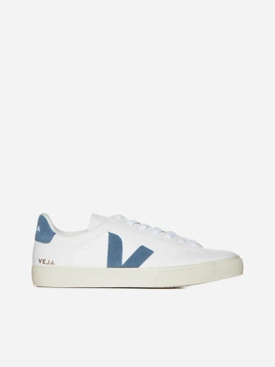 Veja Campo Leather Sneakers In White,blue
