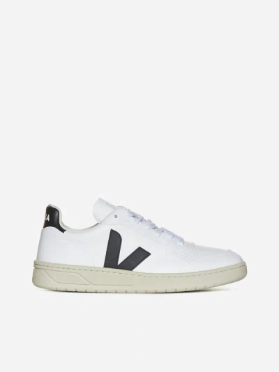 Veja V-10 Leather Sneakers In White,black