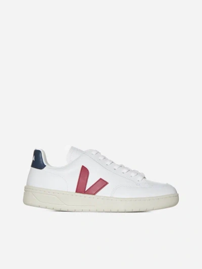 Veja V-12 Leather Sneakers In White,marsala,nautico