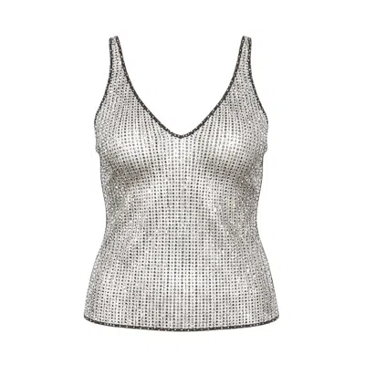 Venuja Crystal Mesh Top In Gray