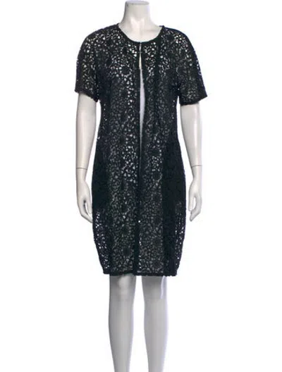 Pre-owned Vera Wang Lace Pattern Open Front Sweater In Black