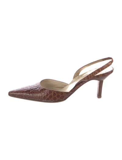 Pre-owned Vera Wang Leather Animal Print Slingback Pumps In Brown