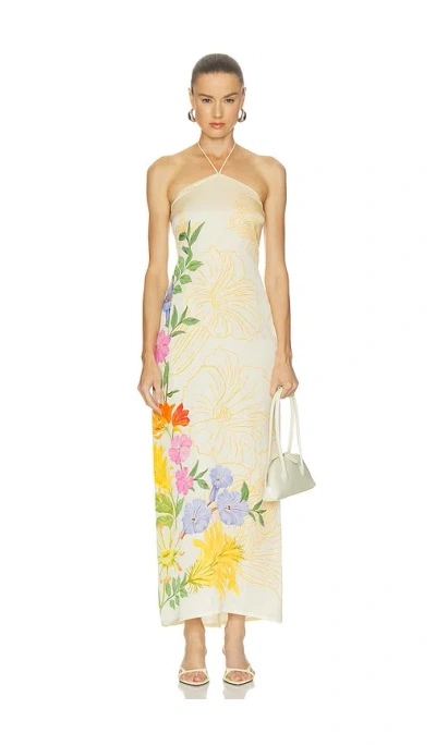 Verandah Floral Garden Dress In Ivory Multi Floral And Linear Panel