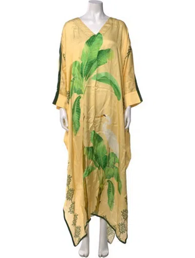 Pre-owned Verandah Floral Print Long Dress In Yellow