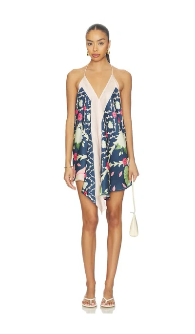 Verandah Handkerchief Mini Dress In Navy Lotus Scarf