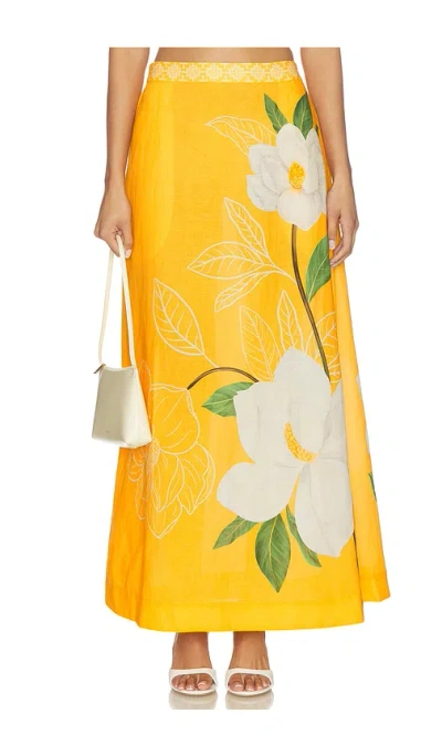 Verandah Magnolia Maxi Skirt In Positano Magnolia And Linear Panel