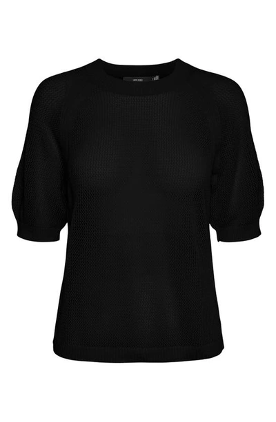 Vero Moda Lexsun Short Sleeve Knit Top In Black